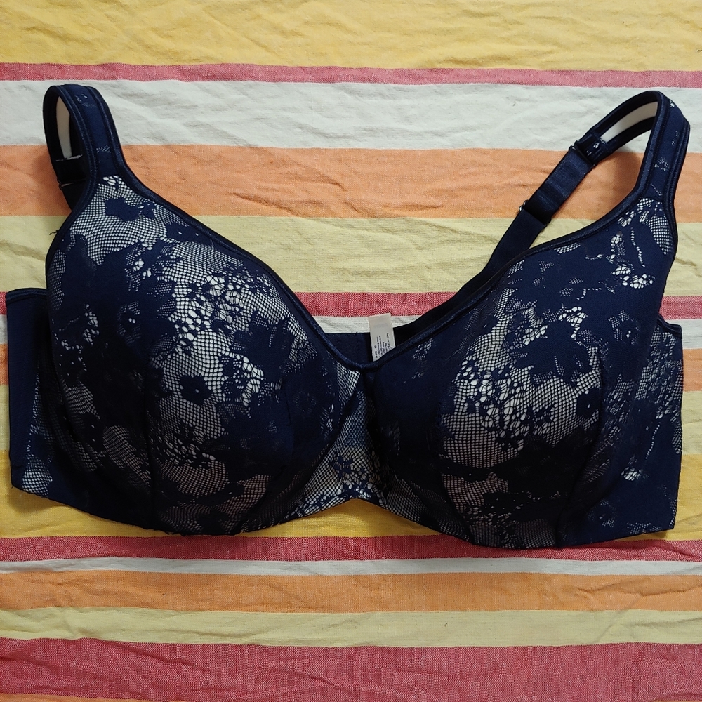 Cacique Navy Cream Balconette tshirt bra 44DDD